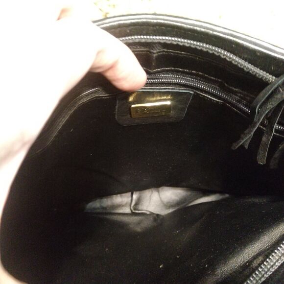 Bally Quilted Black Leather Gold Chain Strap Tassle Tote Purse Shoulder Bag Vtg - Picture 12 of 14